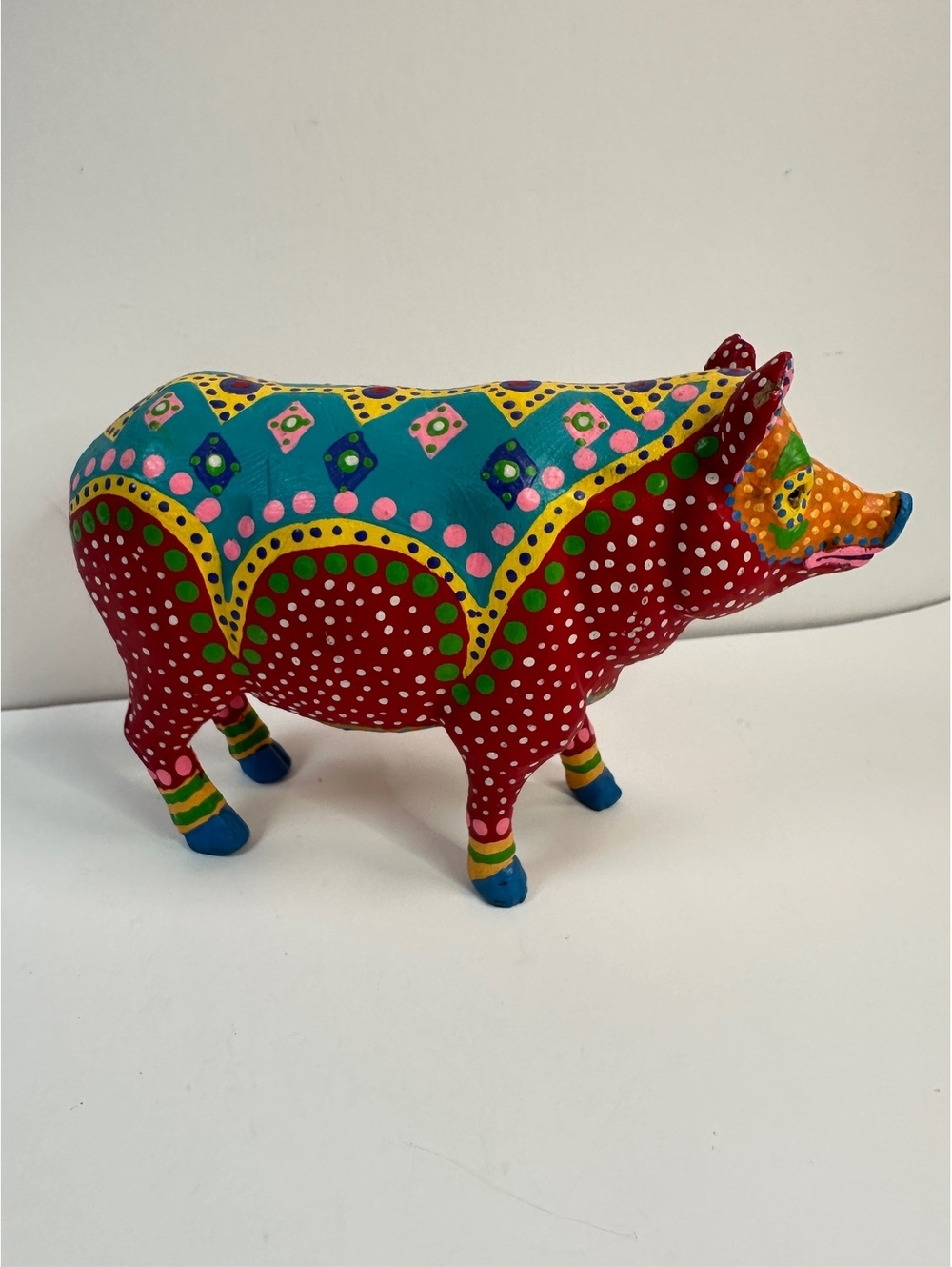 Oaxacan Alebrije Hand Carved Painted Pig Mexico 8x5x2.5 Folk Art